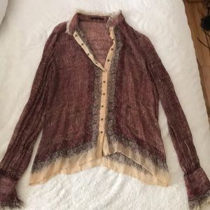 ELIE TAHARI Sheer Plaid Button Down